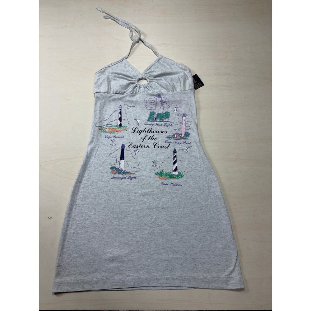 Urban Renewal Lighthouses of the Eastern Coast Halter Mini Dress Grey NWT